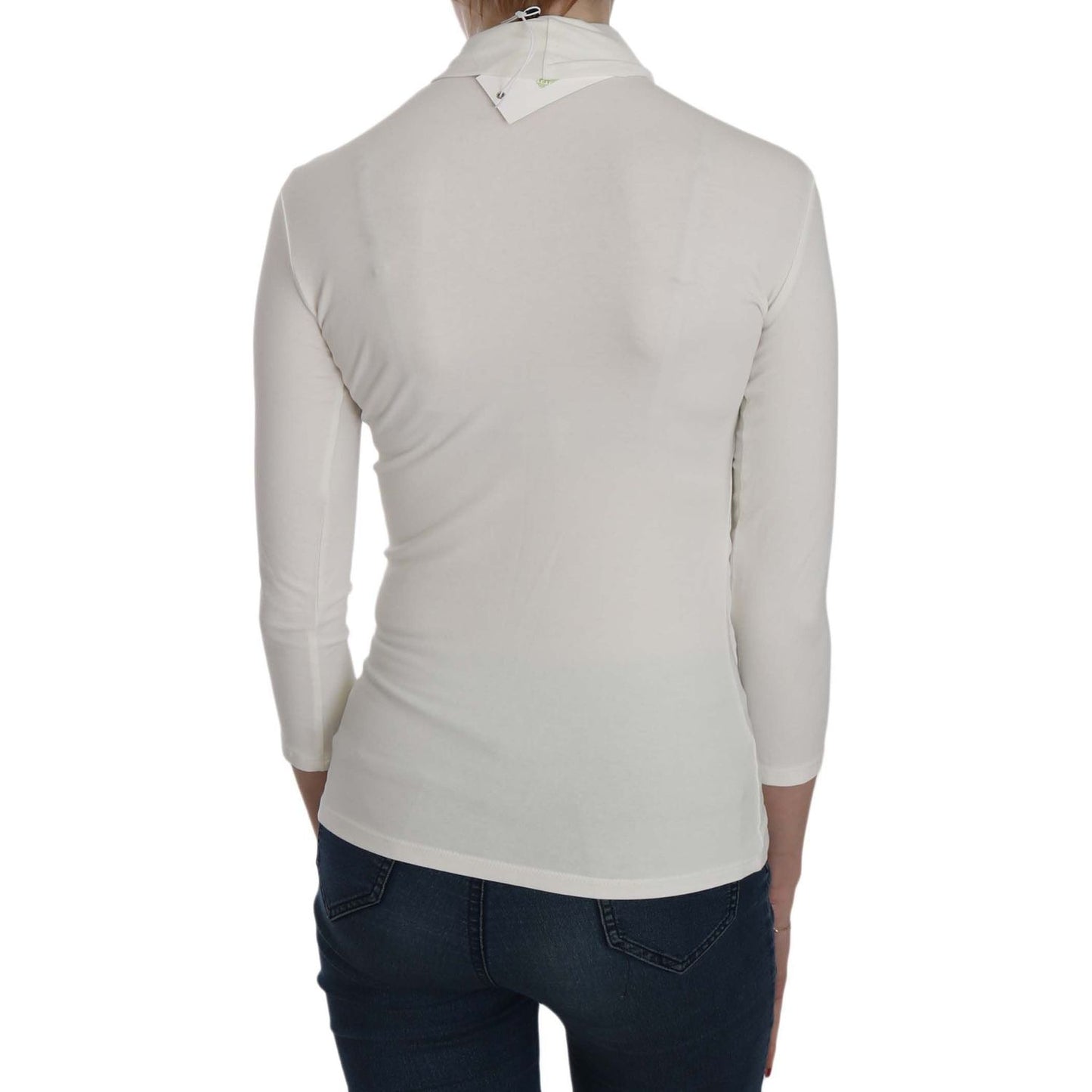 Exte White Printed Turtle Neck 3/4 Sleeve Top Cotton Blouse TSH3837-38