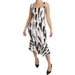 Dolce & Gabbana White Black Printed Sheath Midi Viscose Dress DR2145-42