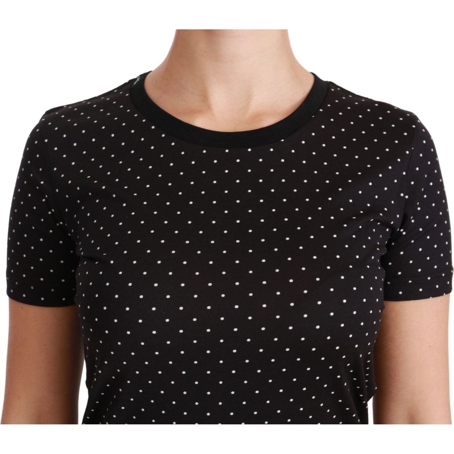 Dolce & Gabbana Black Dotted Crewneck Cotton Top T-shirt