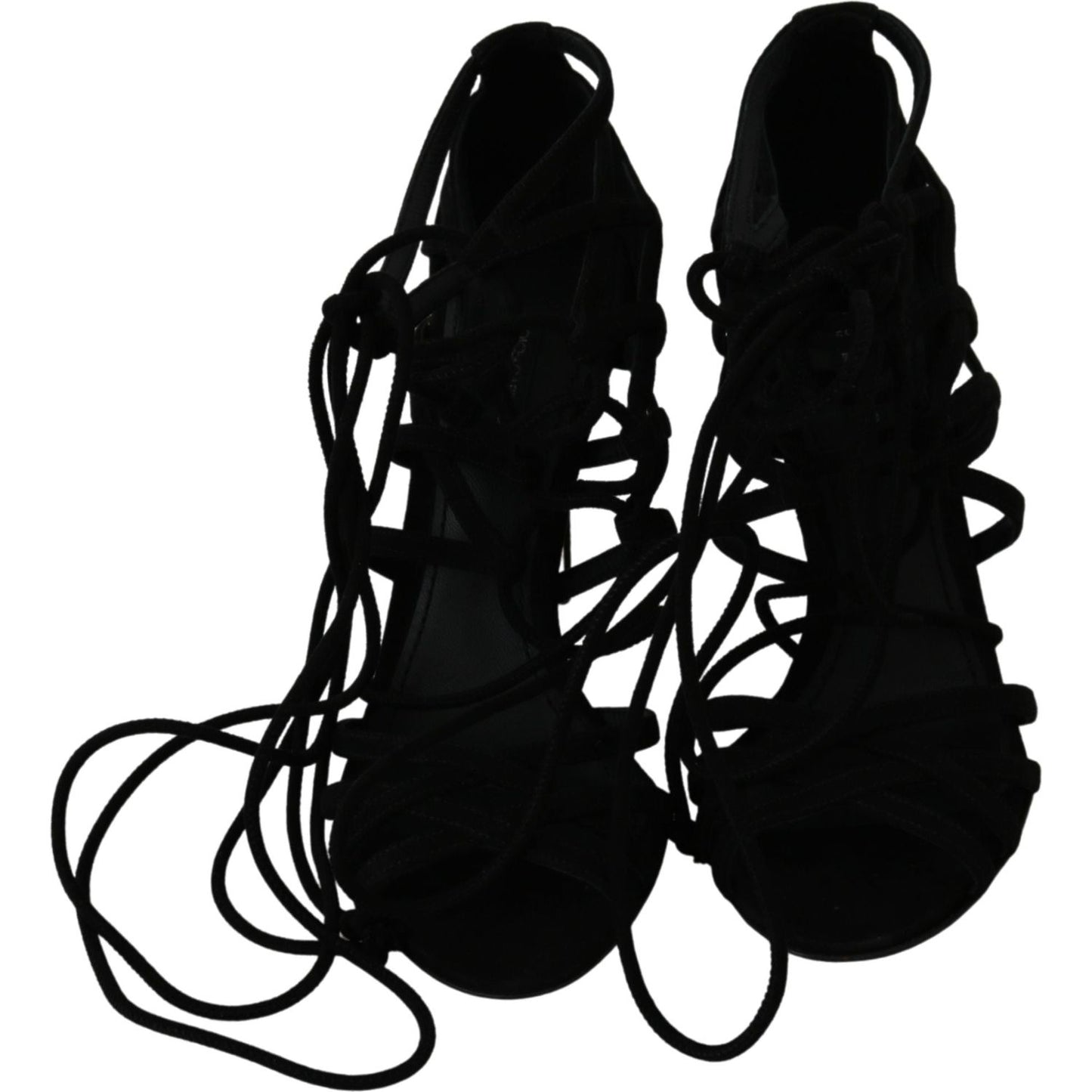 Dolce & Gabbana Black Suede Strap Stilettos Shoes Sandals Heeled Sandals