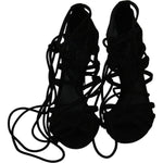 Dolce & Gabbana Black Suede Strap Stilettos Shoes Sandals Heeled Sandals