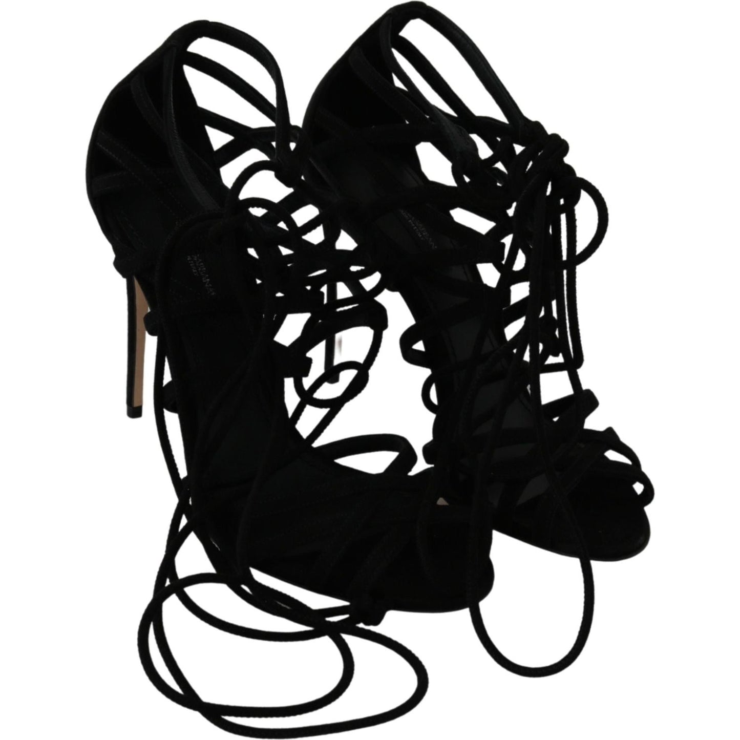 Dolce & Gabbana Black Suede Strap Stilettos Shoes Sandals Heeled Sandals