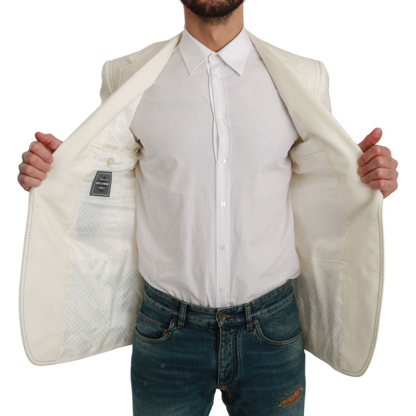 Dolce & Gabbana SICILIA Cream Single Breasted Formal Blazer KOS1708-46