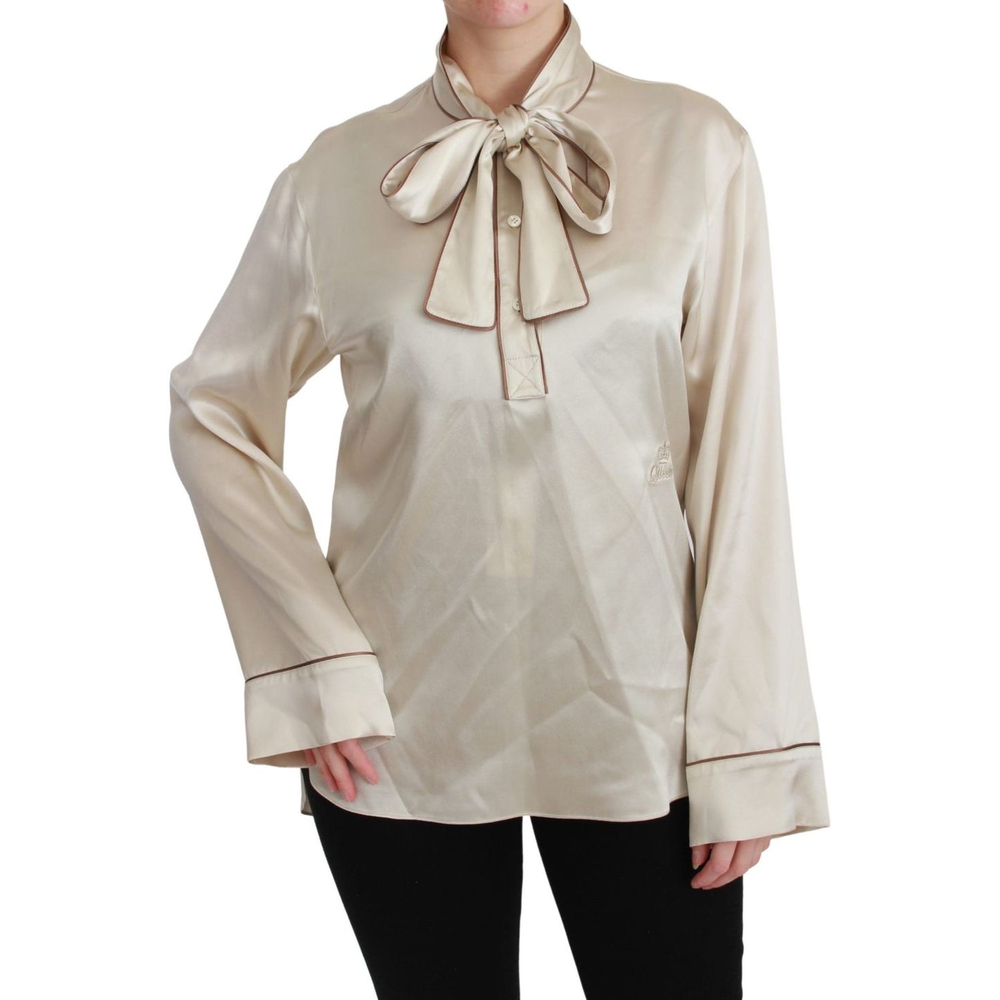 Dolce & Gabbana Beige Sleeve Top Queen Silk Satin Blouse