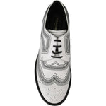 Dolce & Gabbana White Leather Derby Formal Black Lace Shoes MV3046-44