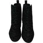 Dolce & Gabbana Elegant Black Leopard Print Short Boots Dolce & Gabbana Black