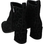 Dolce & Gabbana Elegant Black Leopard Print Short Boots Dolce & Gabbana Black