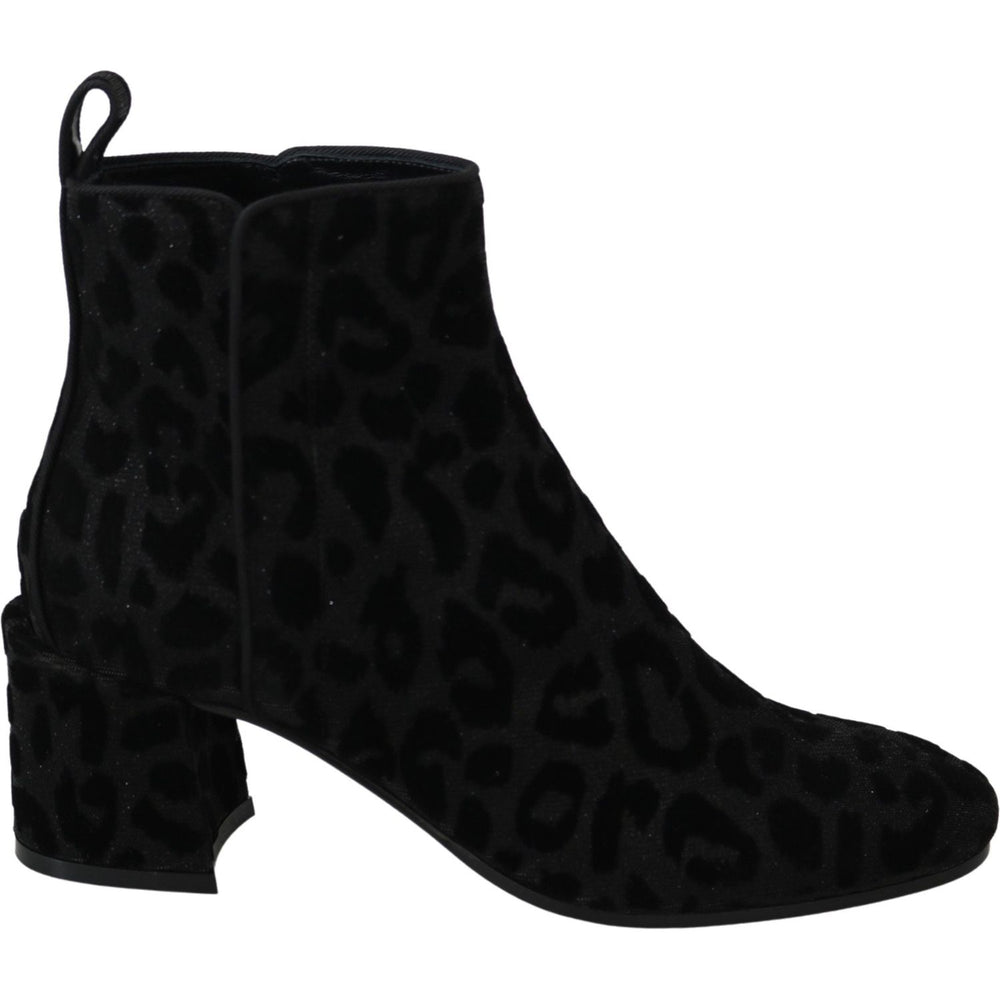 Dolce & Gabbana Elegant Black Leopard Print Short Boots Dolce & Gabbana Black