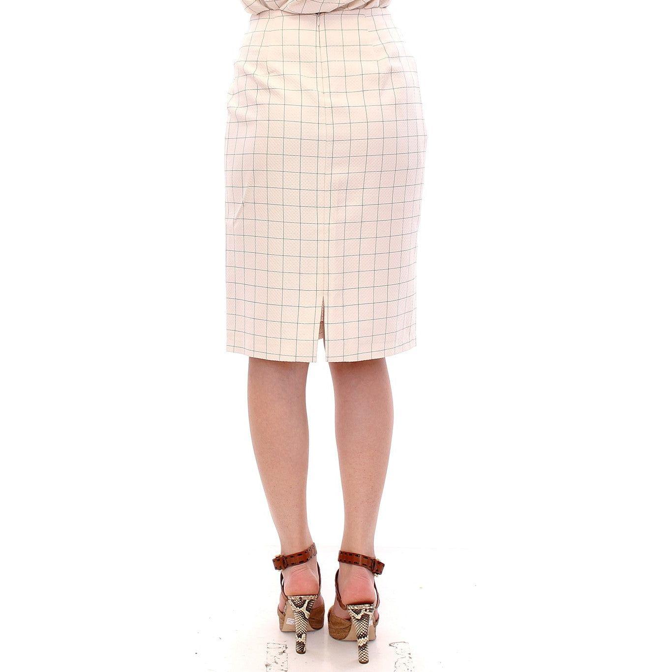 Andrea Incontri White Cotton Checkered Pencil Skirt GSS10711-2