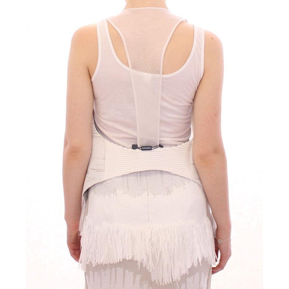Arzu Kaprol White Lashes Open Back Vest Jacket GSS10321-2