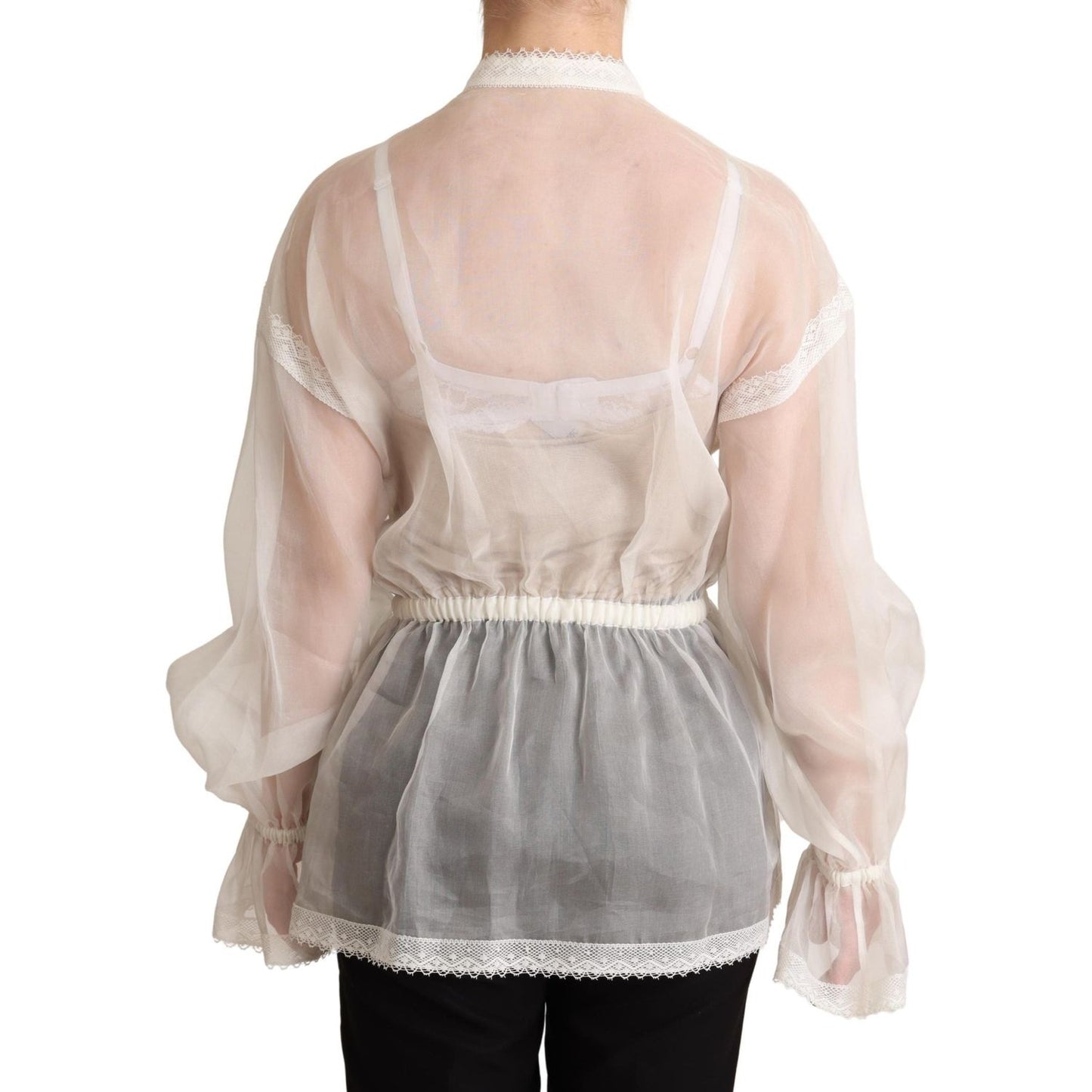 Dolce & Gabbana White Ascot Collar Long Sleeves Blouse Top TSH6157 -38