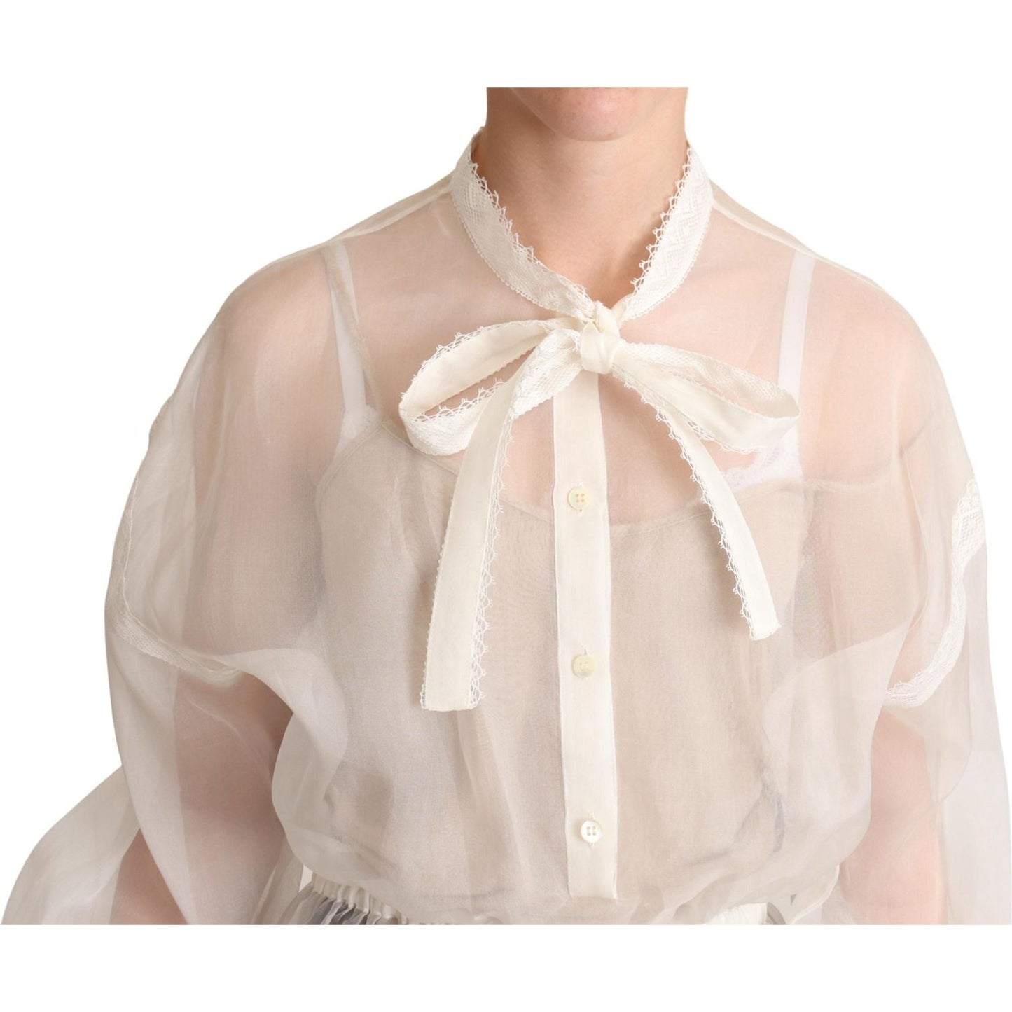 Dolce & Gabbana White Ascot Collar Long Sleeves Blouse Top TSH6157 -38