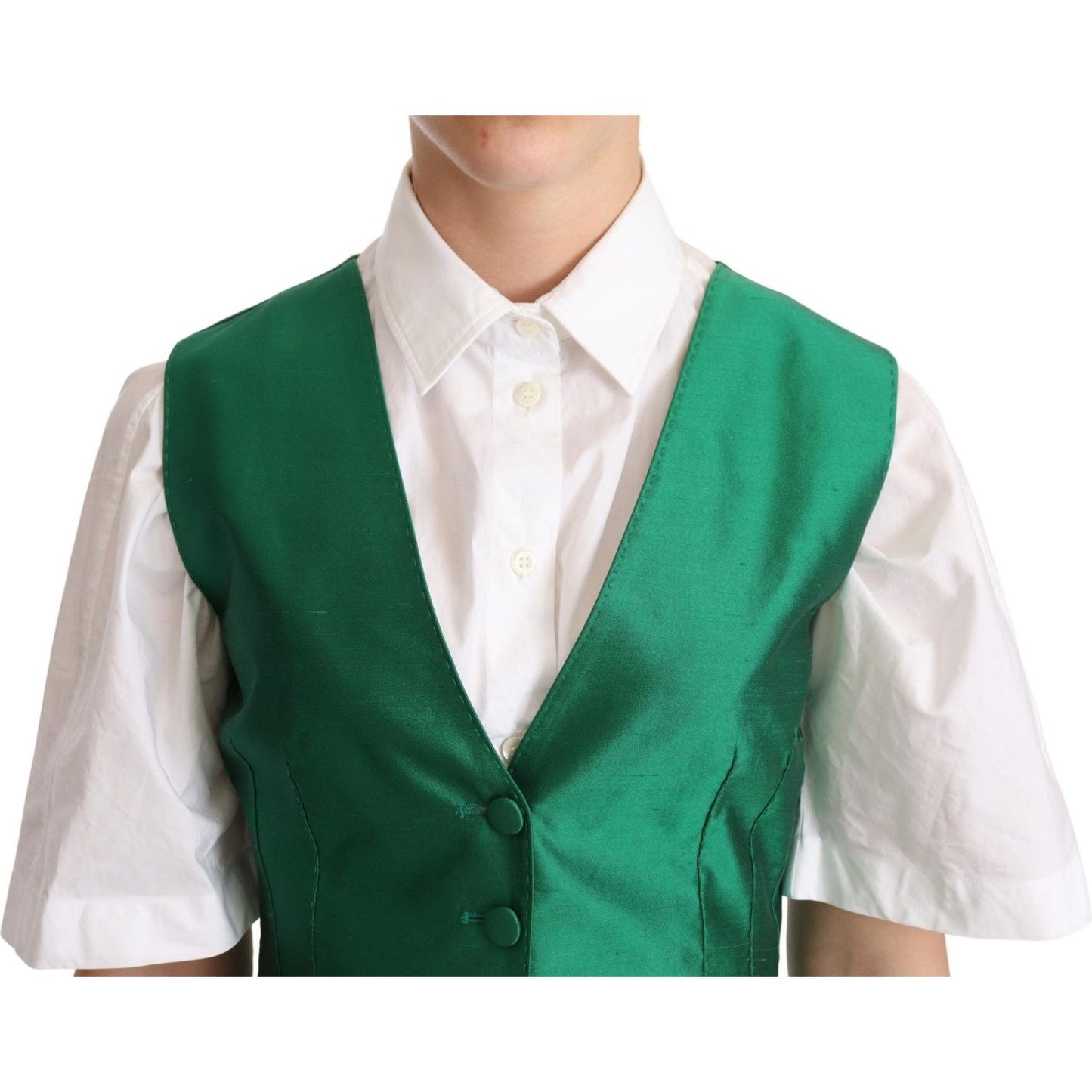 Dolce & Gabbana Green Silk Satin Sleeveless Waistcoat Vest TSH5980 -40