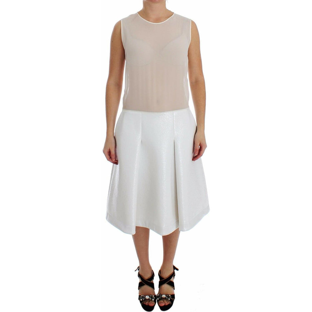 Koonhor White Pleated Bottom Tank Sheath Transparent Dress MOM26746