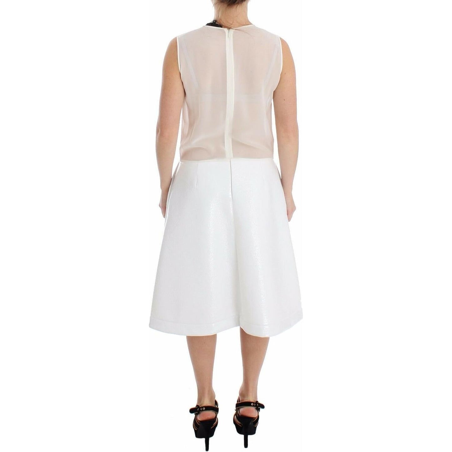 Koonhor White Pleated Bottom Tank Sheath Transparent Dress MOM26746