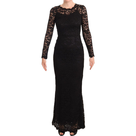 Dolce & Gabbana Black Cotton Lace Mermaid Long Sleeves Dress WOMAN DRESSES