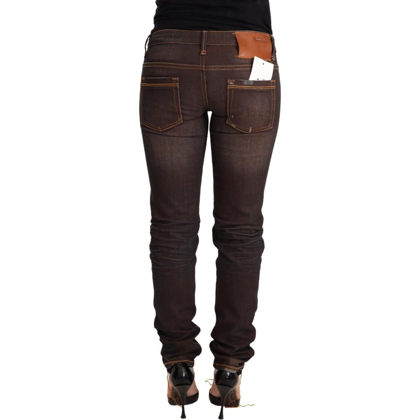 Acht Brown Washed Cotton Slim Fit Denim Low Waist Trouser Jeans Jeans & Pants