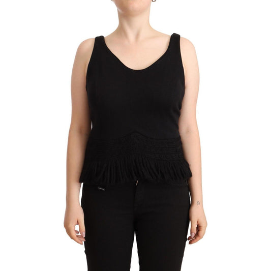 Ermanno Scervino Black Cotton Sleevelesss Tank Casual Top WOMAN TOPS AND SHIRTS