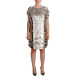MSGM Silver Sequined Polyester Short Sleeves Shift Mini Dress DR28349 - 38