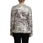 Dolce & Gabbana Silver Sequined Shearling Long Sleeves Jacket JKT3269 - 40