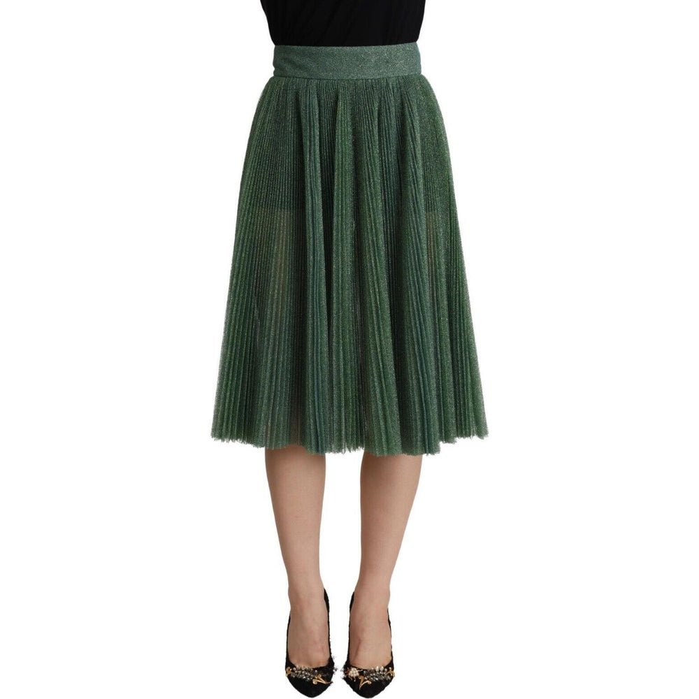 Dolce & Gabbana Metallic Green High Waist A-line Pleated Skirt SKI1801 - 40