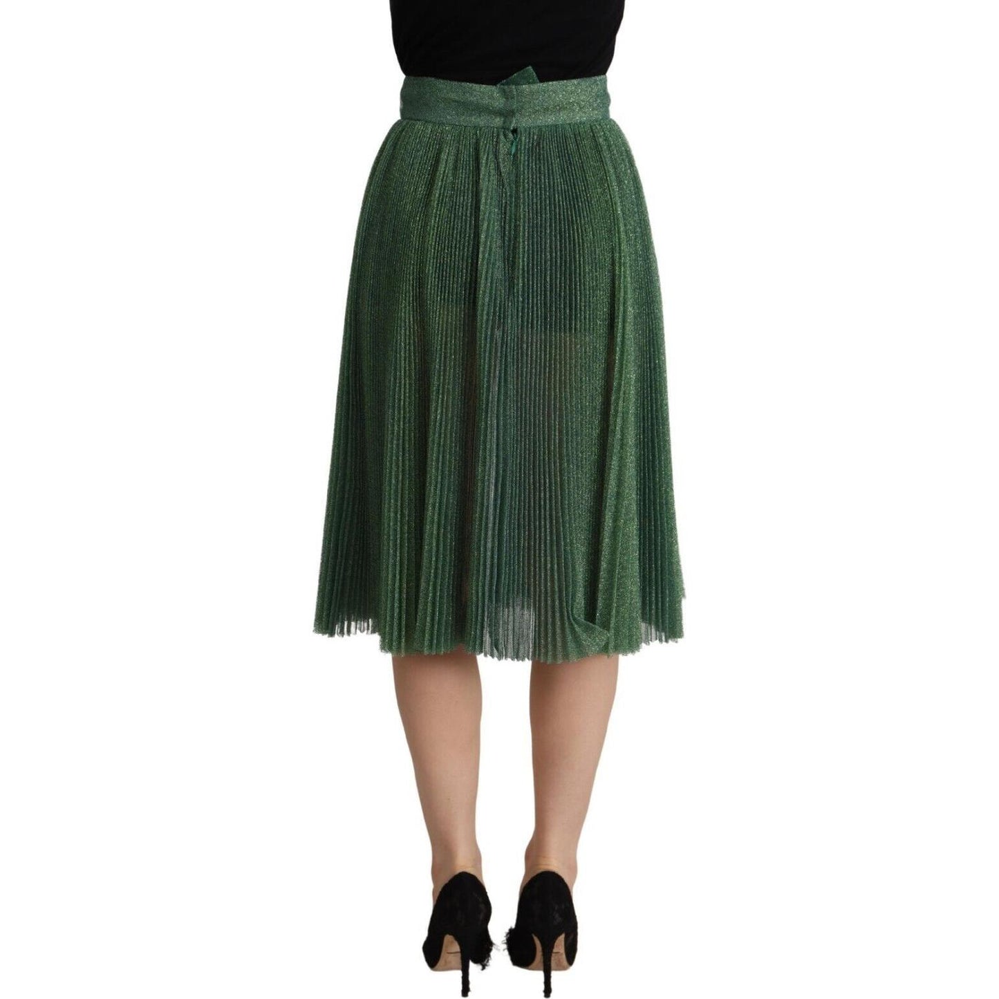 Dolce & Gabbana Metallic Green High Waist A-line Pleated Skirt SKI1801 - 40