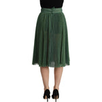 Dolce & Gabbana Metallic Green High Waist A-line Pleated Skirt SKI1801 - 40