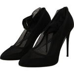 Dolce & Gabbana Black Tulle Stretch Boots Pumps Shoes