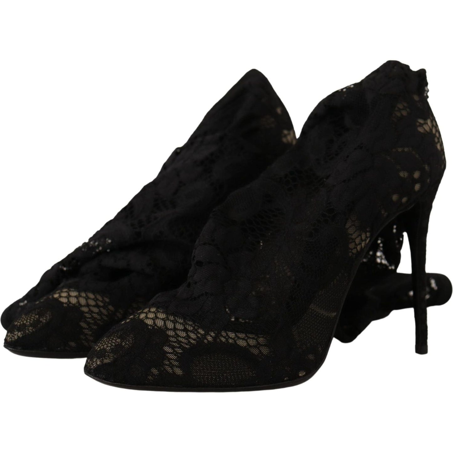 Dolce & Gabbana Black Stretch Socks Taormina Lace Boots Shoes