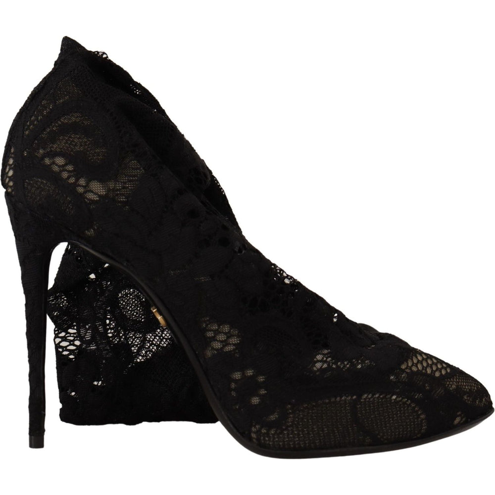 Dolce & Gabbana Black Stretch Socks Taormina Lace Boots Shoes