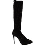 Dolce & Gabbana Black Stretch Socks Taormina Lace Boots Shoes