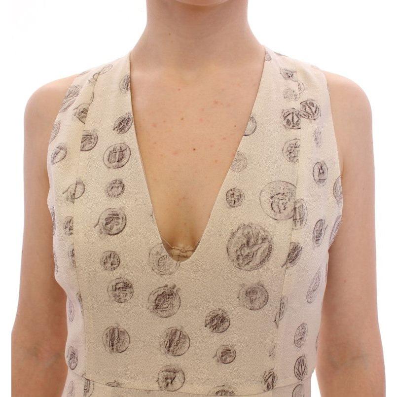 Andrea Incontri White Printed Shift V-neck Sheath Dress MOM10154-2