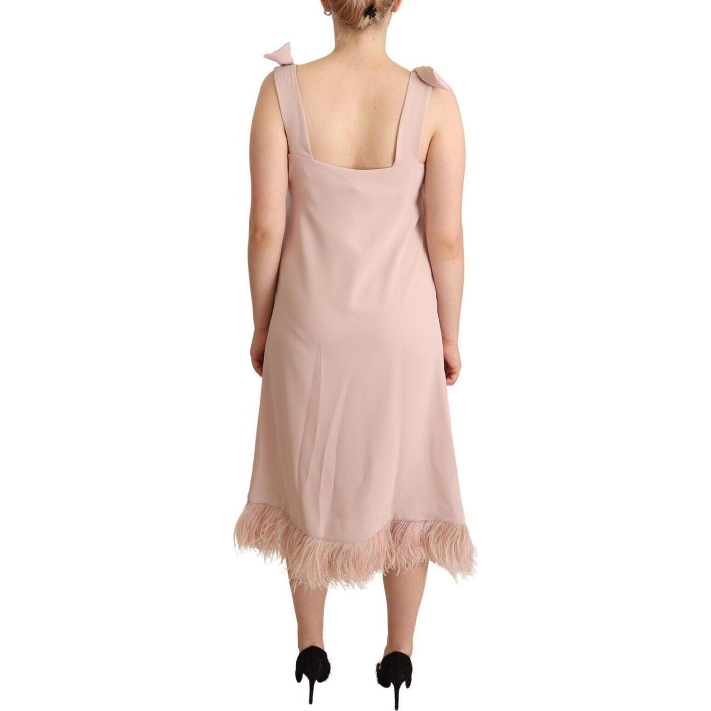 P.A.R.O.S.H. Pink Polyester Sleeveless Midi Feather Shift Dress DR28429 - 42