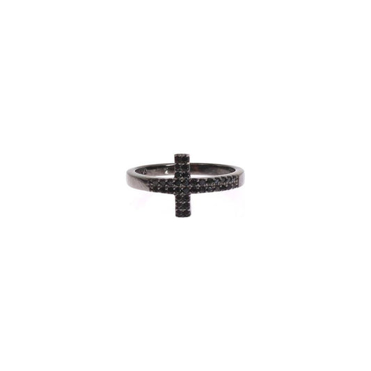 Nialaya Black CZ Cross Rhodium 925 Ring Ring