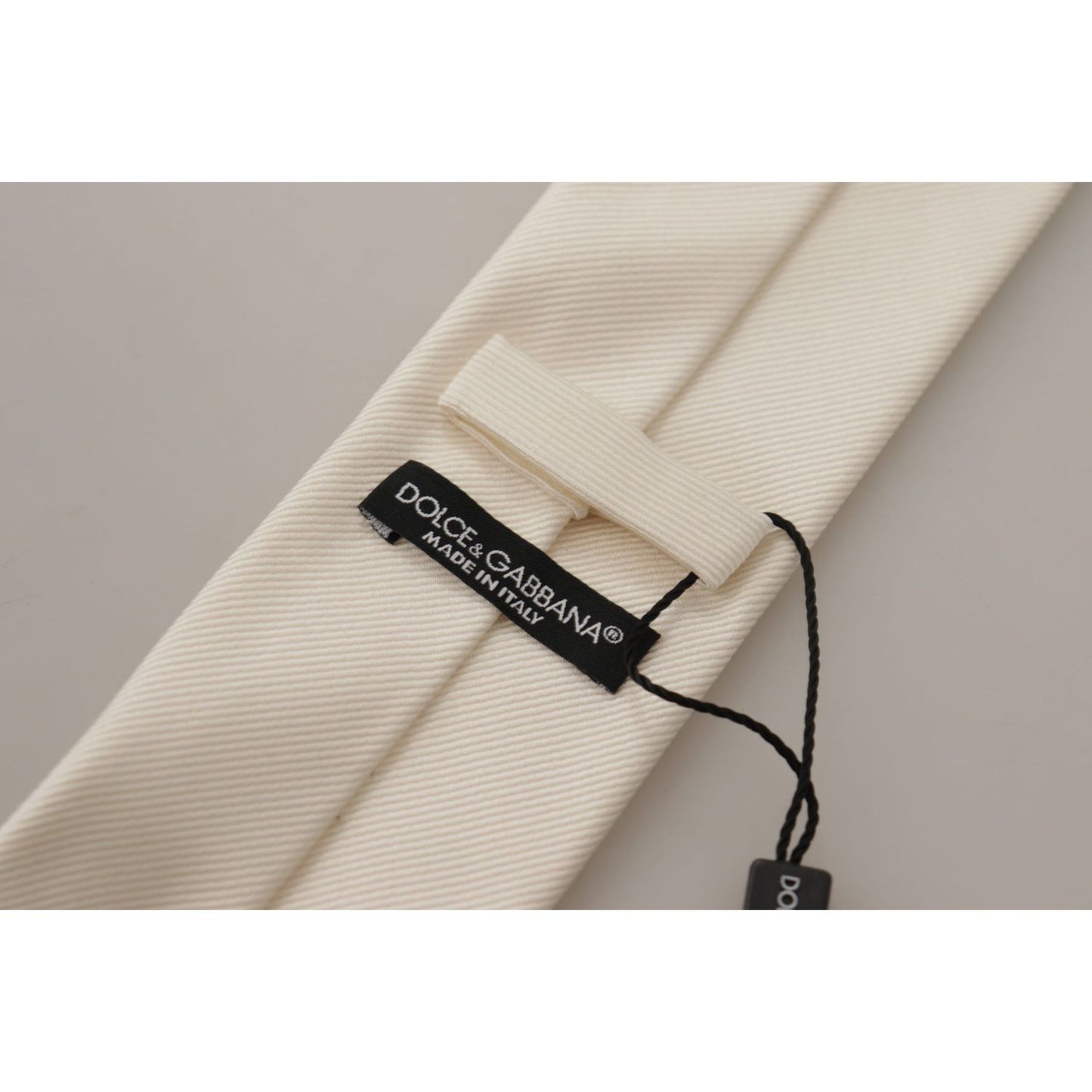 Dolce & Gabbana Off-White 100% Silk Slim Adjustable Accessory Necktie