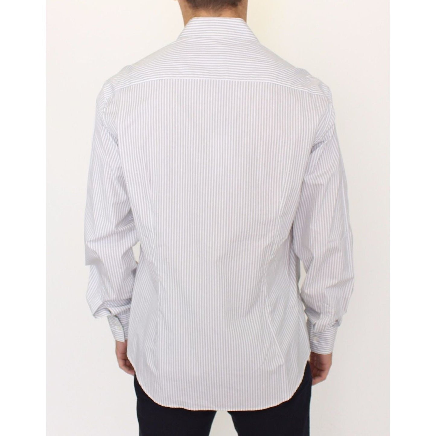 Ermanno Scervino White Gray Striped Regular Fit Casual Shirt SIG10176-1