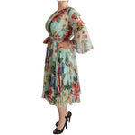 Dolce & Gabbana Multicolor Green Floral Silk Wrap Midi Dress