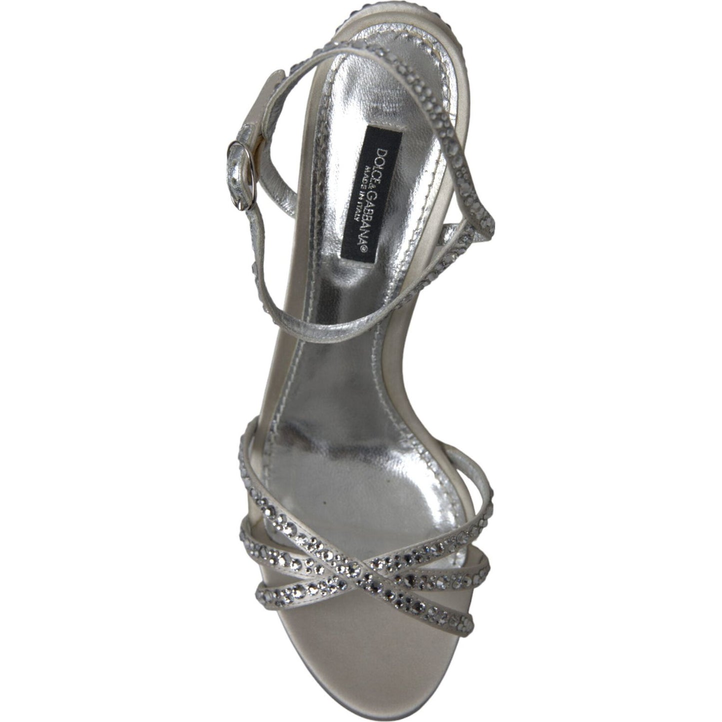 Dolce & Gabbana Silver Crystal Ankle Strap Sandals Shoes LA10368-39