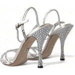 Dolce & Gabbana Silver Crystal Ankle Strap Sandals Shoes LA10368-39