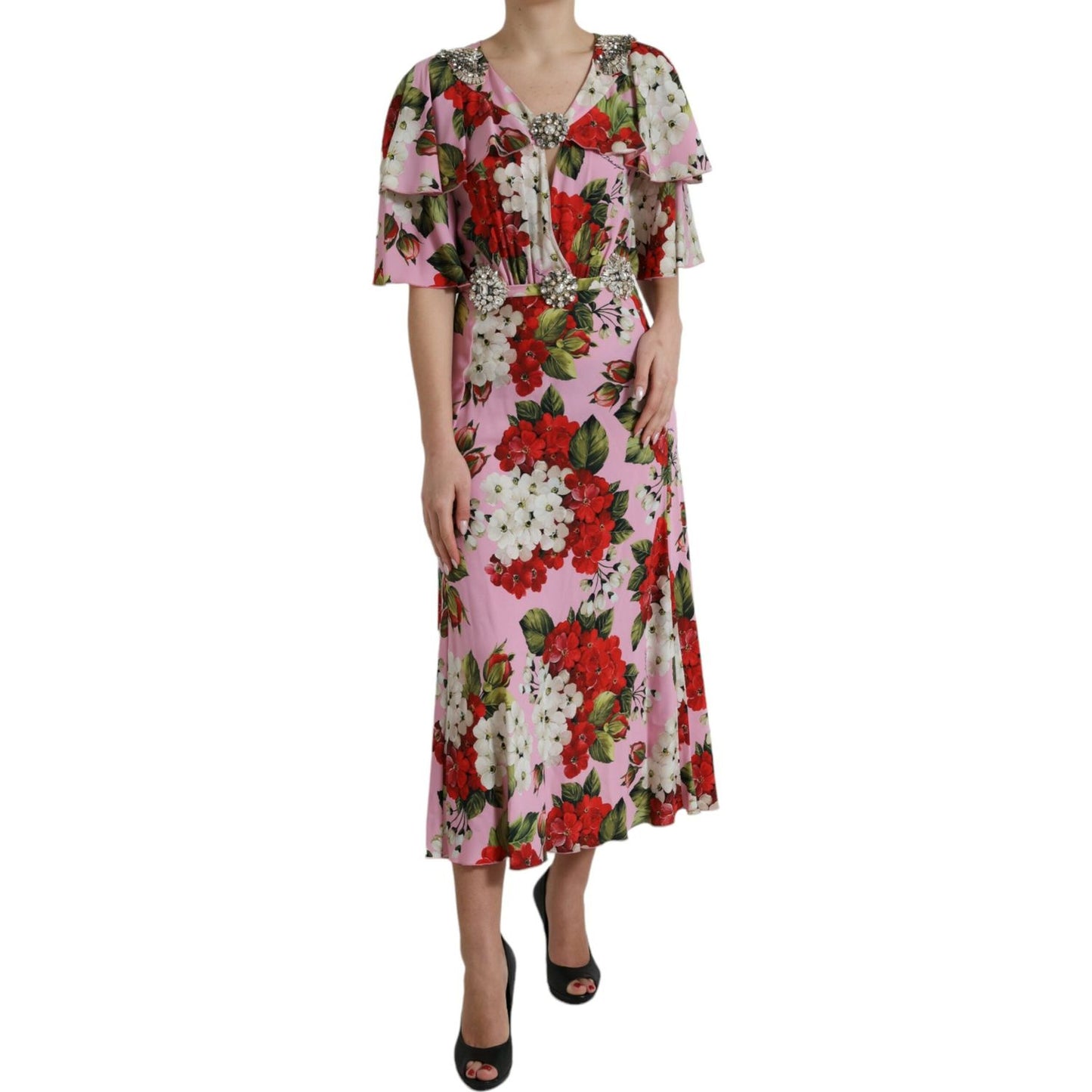 Dolce & Gabbana Multicolor Floral Crystal Embellished A-line Dress