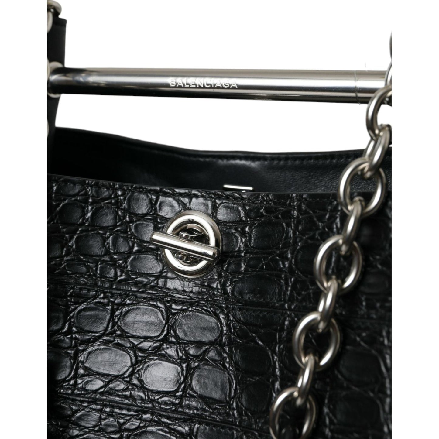 Balenciaga Black Exotic Skin Leather Maxi Bucket Tote Purse Bag
