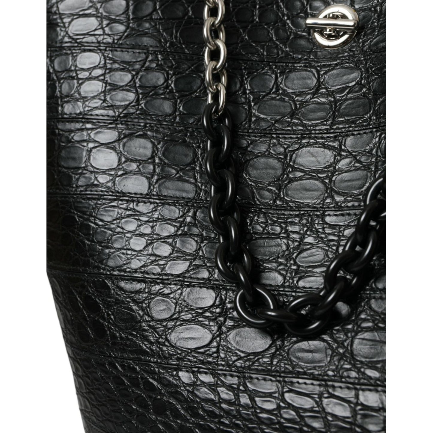 Balenciaga Black Exotic Skin Leather Maxi Bucket Tote Purse Bag