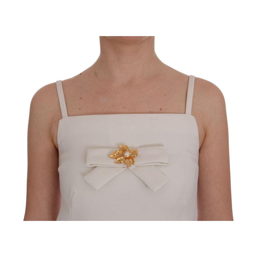 Dolce & Gabbana White Wool Stretch Brooch Shift Dress SIG60226-4