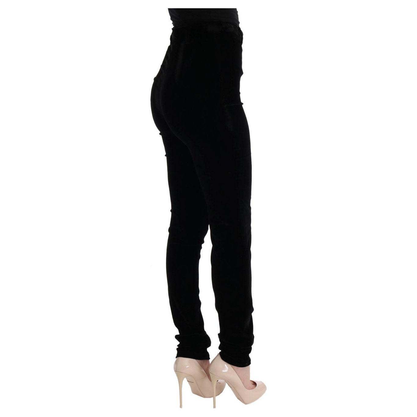 Ermanno Scervino Black Velvet Slim Fit Pants Jeans & Pants