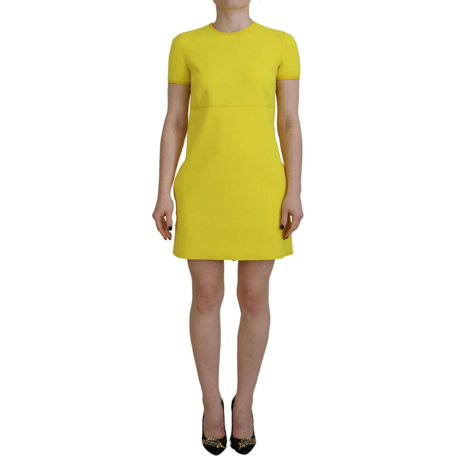 Dsquared² Yellow Nylon Short Sleeves Round Neck Mini Dress