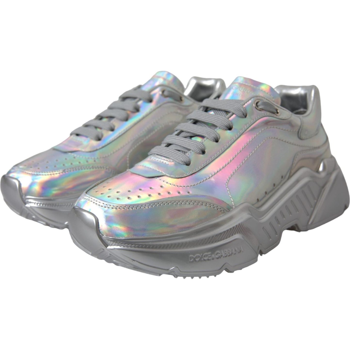 Dolce & Gabbana Silver Iridescent DAYMASTER Leather Sneakers Shoes LA11151-39