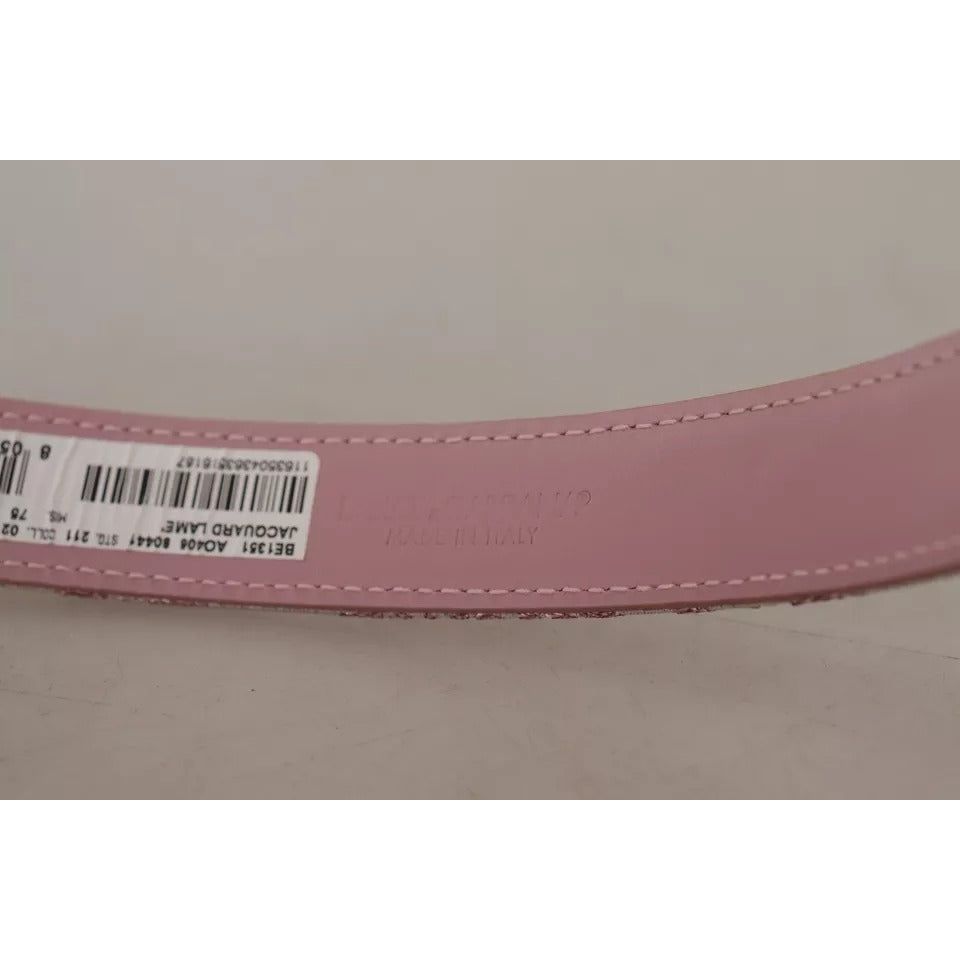 Dolce & Gabbana Pink Jaquard Embroidered Gold Tone Metal Buckle Belt WNB103-75
