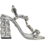 Dolce & Gabbana Silver Leather T-strap Crystal Sandals Shoes LA11853-37