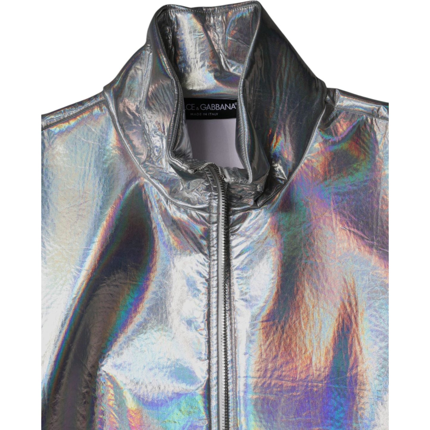 Dolce & Gabbana Silver Iridescent Full Zip Men Bomber Jacket JKT3861-50