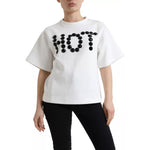 Dolce & Gabbana White Cotton Stretch Black HOT Crystal T-shirt TSH99919-M